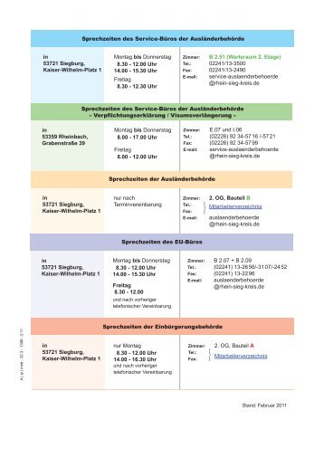 Montag bis Donnerstag 08.30 - 12.00 Uhr 14.00 - 15.30 Uhr Freitag ...