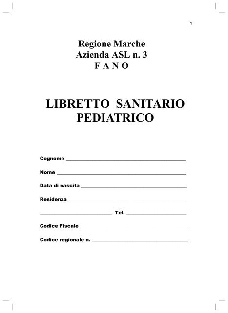 LIBRETTO SANITARIO PEDIATRICO