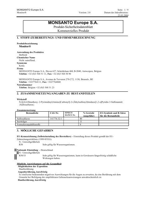 MONSANTO Europe S.A. - Getreide AG