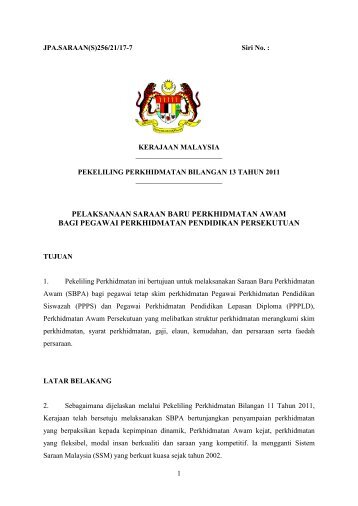 Pekeliling Perkhidmatan Bilangan 13 Tahun 2011-Pelaksanaan ...