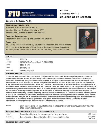 Leonard B. Bliss - College of Education