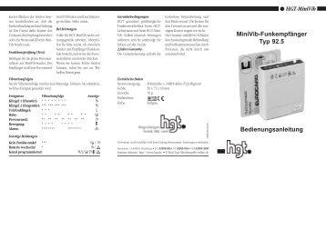 Bedienungsanleitung HGT-MiniVib MiniVib-Funkempfänger Typ 92.5