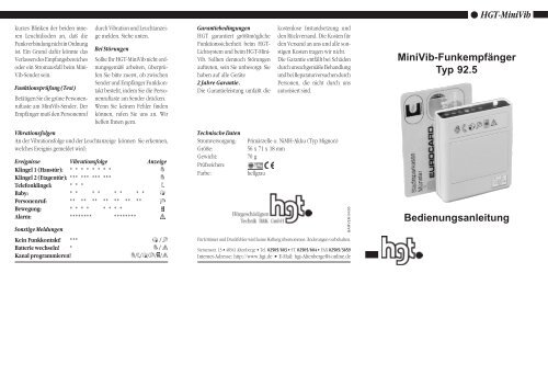 Bedienungsanleitung HGT-MiniVib MiniVib-Funkempfänger Typ 92.5