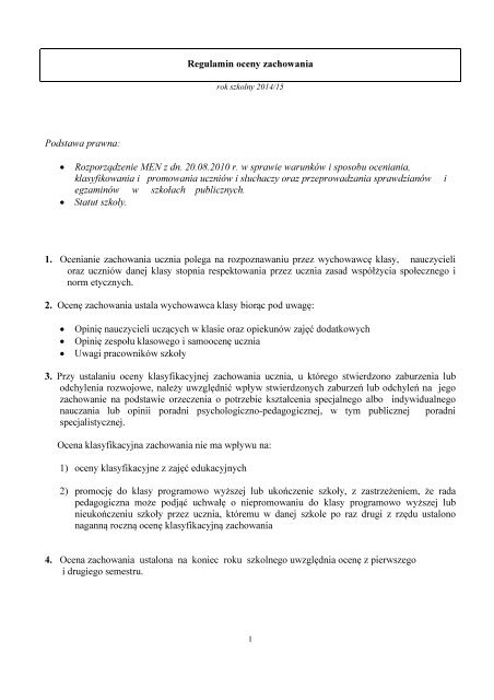 Regulamin oceny z zachowania - zst.torun.pl