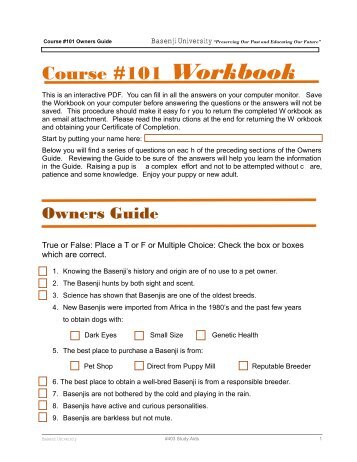 Course #101 Workbook - the Basenji Club of America