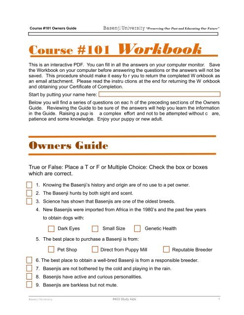 Course #101 Workbook - the Basenji Club of America