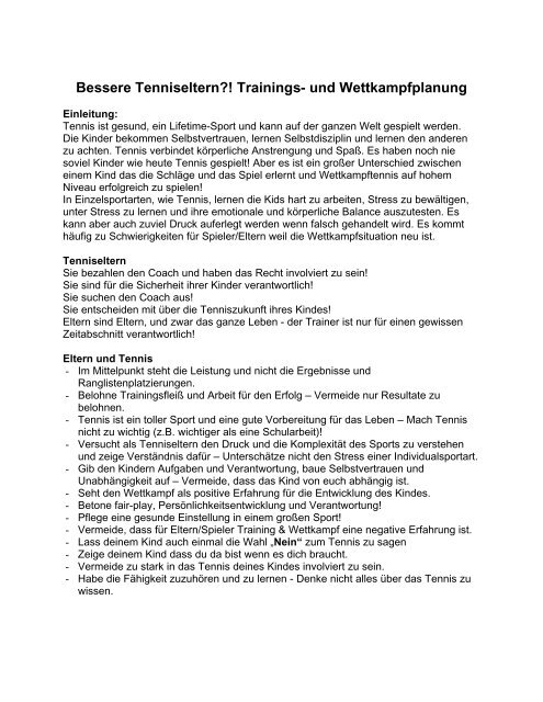 diesem Handout als Trainingshilfe - Tennisfragen