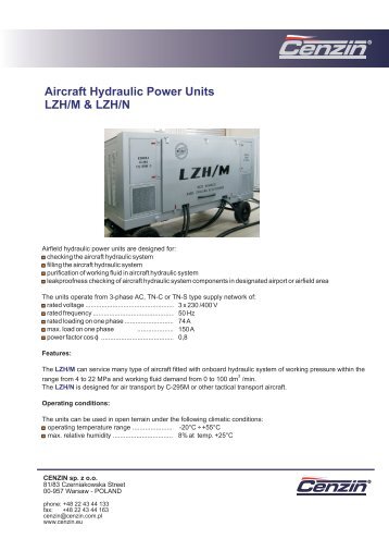 Aircraft Hydraulic Power Units LZH-M (N) - Cenzin