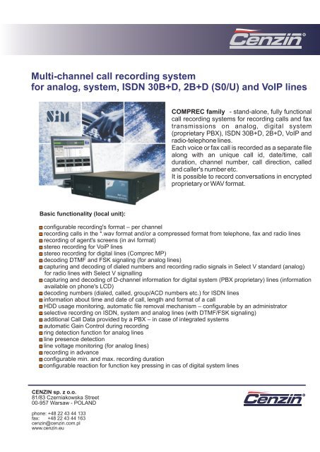 Multi-channel call recording system for analog, system ... - Cenzin