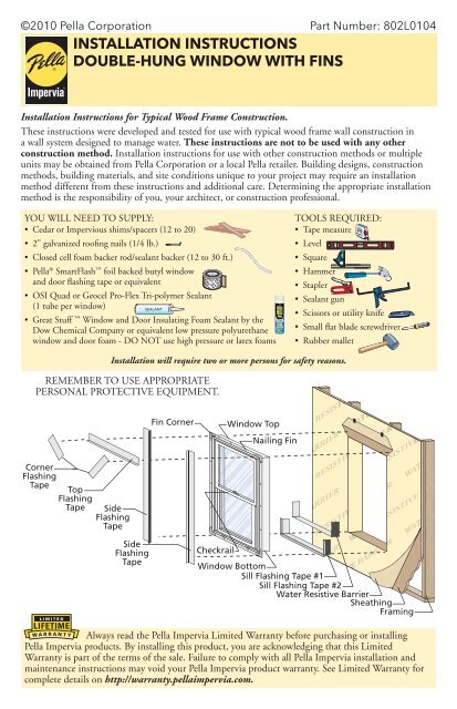 installation instructions double-hung window with fins - Pella.com