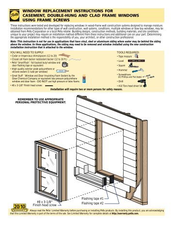 window replacement instructions for casement, double ... - Pella.com