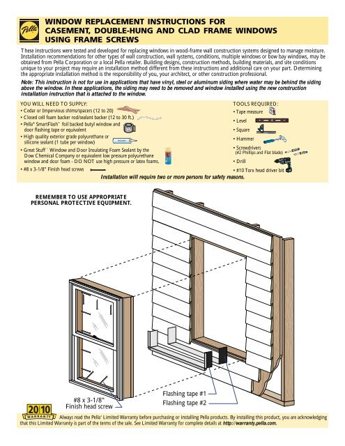 window replacement instructions for casement, double ... - Pella.com