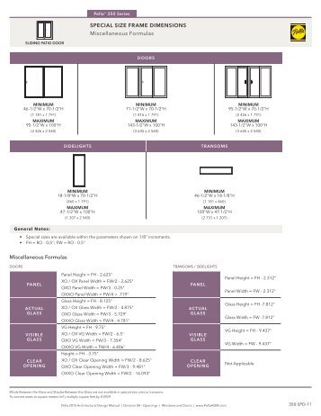 SPECIAL SIZE FRAME DIMENSIONS Miscellaneous ... - Pella.com