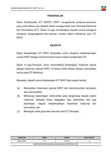 Dasar Keselamatan ICT Kementerian Perumahan dan Kerajaan ...