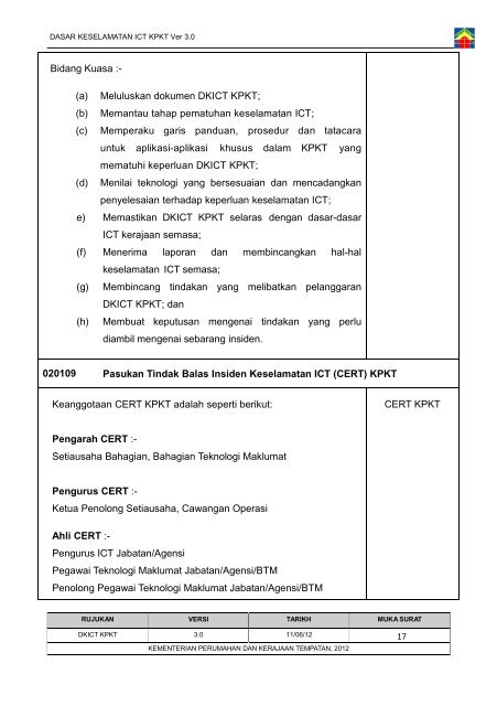 Dasar Keselamatan ICT Kementerian Perumahan dan Kerajaan ...