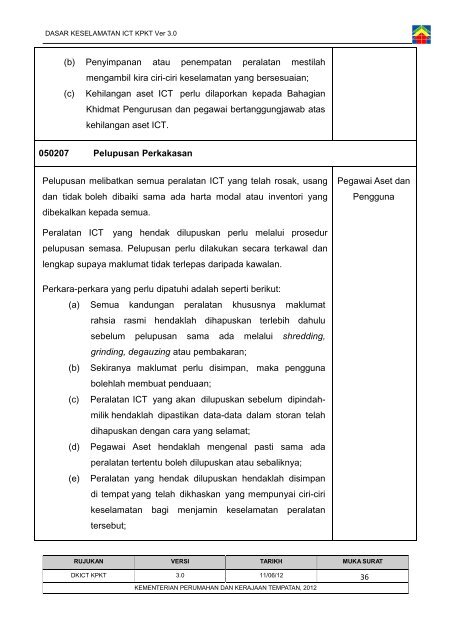 Dasar Keselamatan ICT Kementerian Perumahan dan Kerajaan ...