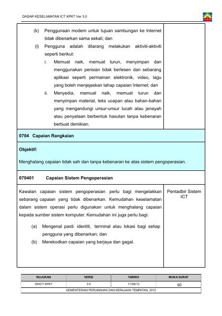 Dasar Keselamatan ICT Kementerian Perumahan dan Kerajaan ...