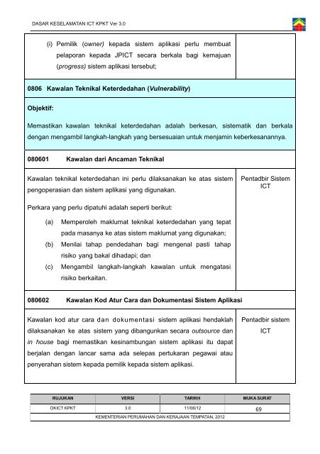 Dasar Keselamatan ICT Kementerian Perumahan dan Kerajaan ...