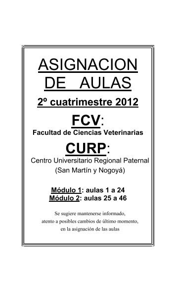 ASIGNACION DE AULAS - Facultad de Ciencias Veterinarias