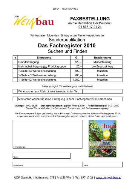 Das Fachregister 2010 - Der WEINbau-online