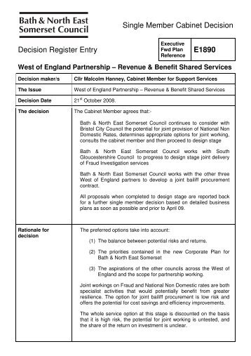 Decision Register E1890 - Bath and North East Somerset