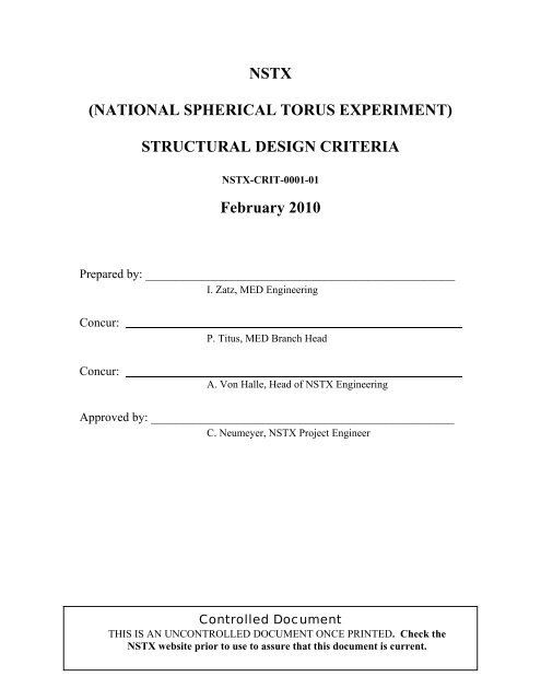 NSTX Structural Design Criteria - PPPL EVMS Page