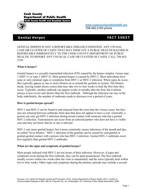 Genital Herpes FACT SHEET - Cook County Department of Public ...