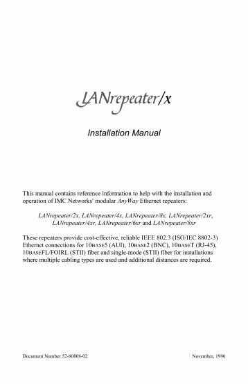 LANrepeater/x Installation Manual - IMC Networks