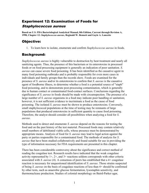 Examination of Foods for Staphylococcus aureus - DB Server Test ...