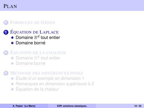 Ãquations aux dÃ©rivÃ©es partielles, solutions classiques. DiffÃ©rences ...