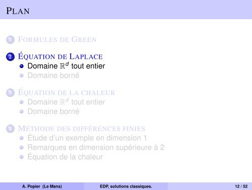 Ãquations aux dÃ©rivÃ©es partielles, solutions classiques. DiffÃ©rences ...