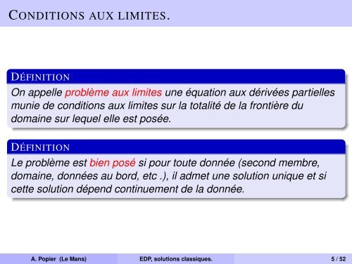 Ãquations aux dÃ©rivÃ©es partielles, solutions classiques. DiffÃ©rences ...