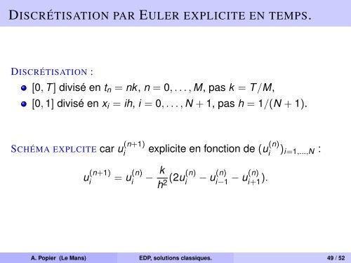 Ãquations aux dÃ©rivÃ©es partielles, solutions classiques. DiffÃ©rences ...