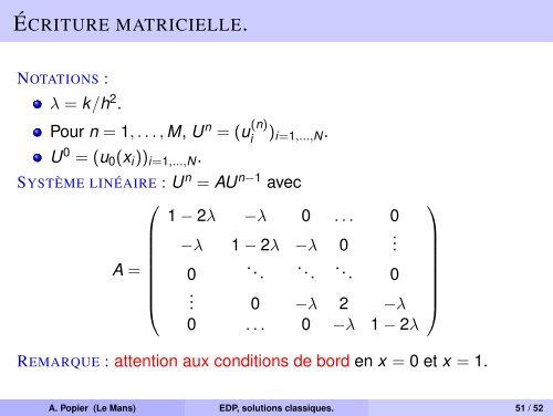 Ãquations aux dÃ©rivÃ©es partielles, solutions classiques. DiffÃ©rences ...