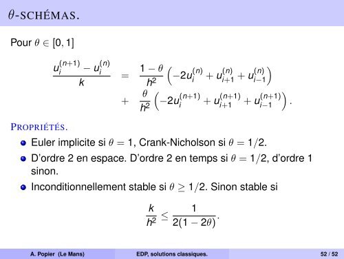 Ãquations aux dÃ©rivÃ©es partielles, solutions classiques. DiffÃ©rences ...