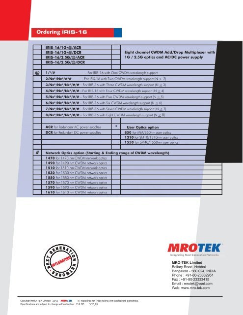 Data Sheet - MRO-TEK