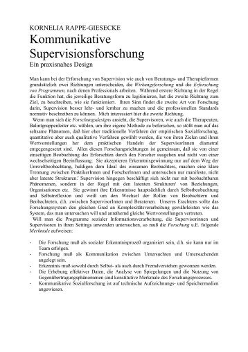 Kommunikative Supervisionsforschung - Prof. Dr. Kornelia Rappe ...