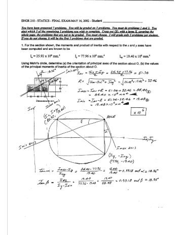 ENGR 210 - STATICS ~ FINAL EXAM-MAY 16, 2002 ~ Student