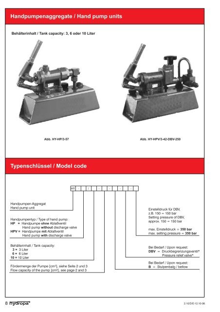 Handpumpen Hand Pumps - Hydropa GmbH & Cie. KG