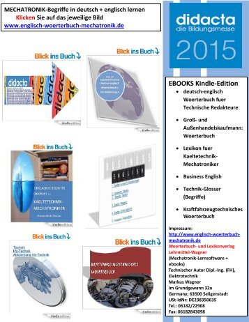 Didacta-Neuerscheinung 2015: Technische Dokumentation: deutsch-englisch fuer Redakteure / german for technical writers (Kindle-EBOOKS zur Bildungsmesse)