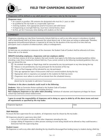 field trip chaperone agreement - Lake Orion Community Schools