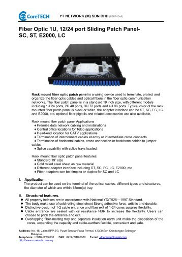 Fiber Optic 1U, 12/24 port Sliding Patch Panel- SC, ST ... - CoreTECH