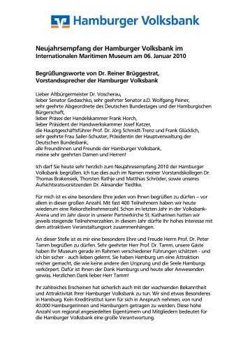 Begrüßungsworte zum Neujahrsempfang von Dr. Reiner Brüggestrat