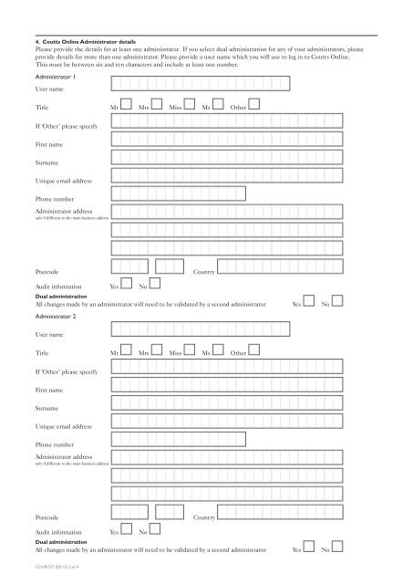 Coutts Online Application Form for Unincorporated Bodies/Societies