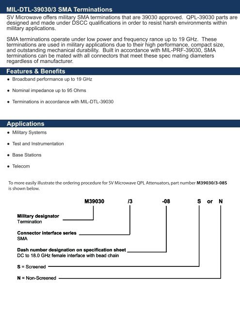 MIL-DTL-39030/3 SMA Dash numbers and ... - TrustedPartner