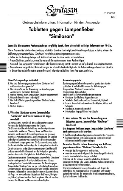 Tabletten gegen Lampenfieber "Similasan" - Wellselling.at