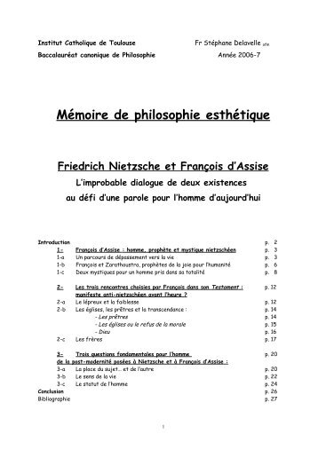 Mémoire de philosophie esthétique Friedrich Nietzsche et François