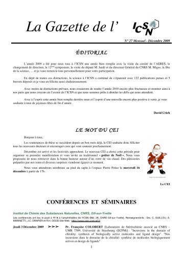 Renseignements : Site Web - Historique de l'ICSN - CNRS