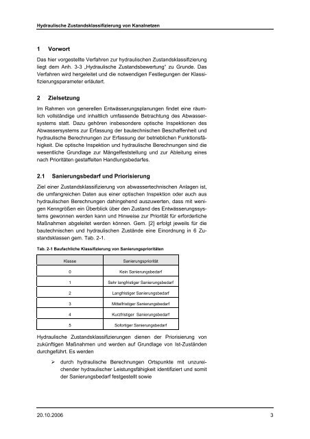 Hydraulische Zustandsklassifizierung von Kanalnetzen