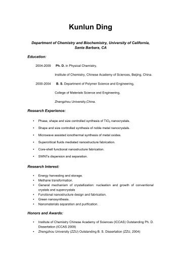 Kunlun Ding (CV) - Department of Chemistry and Biochemistry
